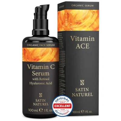 Obrázek sérum s vitaminem C ve vysoké dávce 100 ml retinolem + kyselinou hyaluronovou pro zářivé, proti tmavým skvrnám, vráskám univerzální na obličej vhodné každou pokožku 100%
