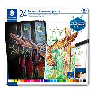 Obrázek STAEDTLER 149C M24 pastelky (klasický šestihranný formát, super měkká tuha, vysoká krycí schopnost na světlém a tmavém papíru) kovové pouzdro s 24 zářivými barvami