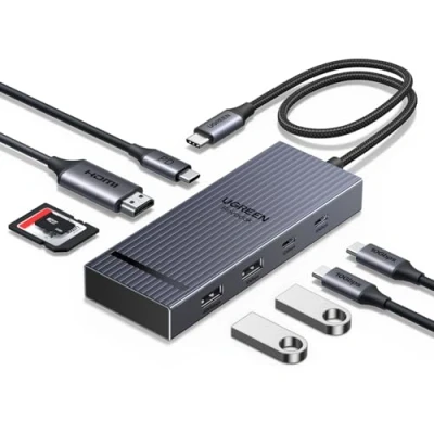Obrázek UGREEN Revodok Pro 10Gbps USB C rozbočovač, adaptér s HDMI 4K@60 Hz, dokovací stanice a 3. 2, 2*USB SD/TF čtečka karet, PD 100 W kompatibilní MacBook, Surface, iPad dalšími