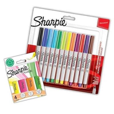Obrázek Sharpie Permanentmarker, ultrafeine Spitze für präzise Markierungen, Keilspitze, Textmarker, 12 Marker + 4 Textmarker