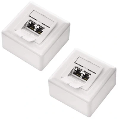 Obrázek deleyCON 2x CAT 6a univerzální síťová zásuvka RJ45 Port stíněná na omítku nebo pod 10 Gigabit Ethernet síť EIA/TIA 568A&amp;B bílá