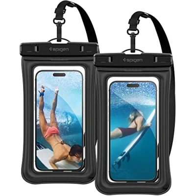 Obrázek Spigen Aqua Shield vodotěsné pouzdro na mobil plovoucí [2 kusy] IPX8 podvodní kompatibilní s iPhone, Galaxy, Xiaomi, Google Smartphony černé