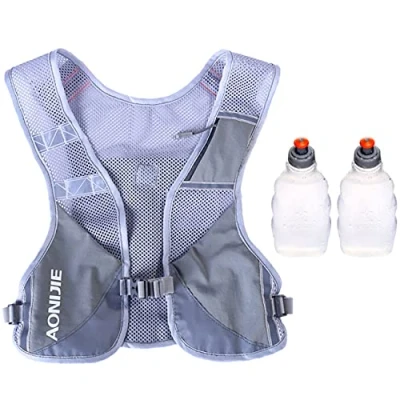 Obrázek Ultralehký reflexní batoh vesta na pití marathonový běžecký pro ženy a muže (šedý s 250ml lahvemi)