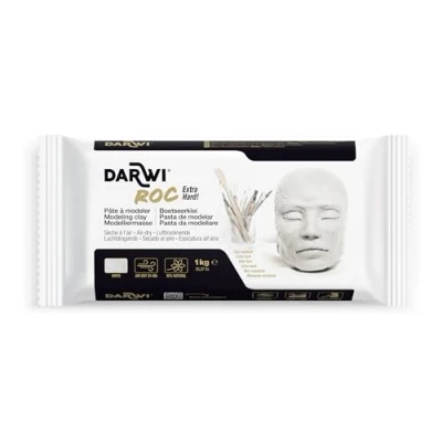 Obrázek Darwi DA0831000000C Un Pain de Pâte à Modeler Naturelle Malléable séchage l&#039;air Libre Blanc 1 KG Prête l&#039;emploi Autodurcissante Très résistante Pour Artistes ROC