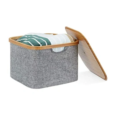 Obrázek Úložný koš Relaxdays, úložný box s víkem, na polici šedá, látkový box, V x Š H: 25 33 cm, šedá