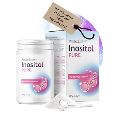 Obrázek effective nature Inositol Pure 180 g čistého myo inositolu 4000 mg denně Při poruchách cyklu způsobených PCO syndromem stačí na 45 dní