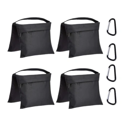 Obrázek Amazon Basics Fotografické prázdné sady pytlů na písek pro světelné stojany, odrazky, softboxy a fotostudio, maximální zatížení 9 kg, balení po 4 kusech, černé