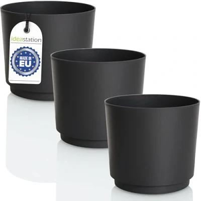 Obrázek idea station MATA sada květináčů 3 x 17,5 cm 2,5 litru antracit nerozbitné plastové květináče pro nejrůznější rostliny, květiny matné vnitřní i venkovní použití