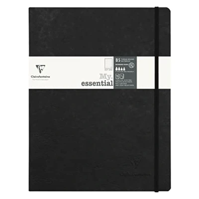 Obrázek Clairefontaine 794431C poznámkový blok My.Essential Age Bag, formát B5 (19 x 25 cm), se závitovou vazbou, 96 listů, očíslovaný/tečkovaný, papír slonová kost 90 g, černý, 1 kus