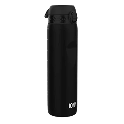 Obrázek ion8 1litrová láhev na pití, 1000 ml, zabezpečené proti protékání, jednoruční otvor, bezpečné uzavírání, lze mýt v myčce, bez BPA, držadlo, snadné čištění, ideální pro sport a fitness, černá