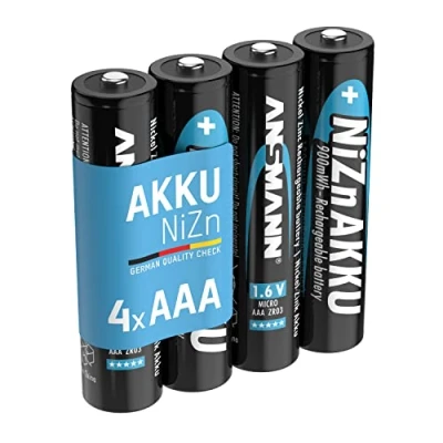 Obrázek Ansmann Nikl zinková baterie AAA 1,6 V 550 mAh (900 mWh) Micro NiZn/Ni Zn Accu dobíjecí náhrada za 1,5V jednorázové (4 kusy), černá, modrá, 1321 0001