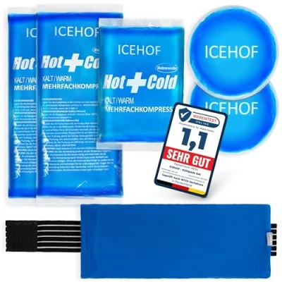 Obrázek ICEHOF chladicí polštářky (5x) s fleecovým obalem hebké, dlouhá doba chlazení, různé velikosti Family SET, balení gel chladící komprese