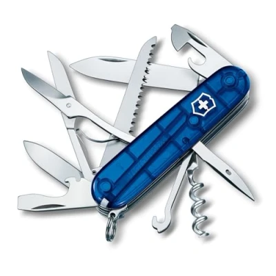 Obrázek Victorinox kapesní nůž Huntsman (15 funkcí, nůžky, pila na dřevo, vývrtka) modrá transparentní