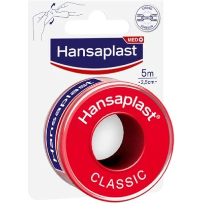 Obrázek Hansaplast Fixační náplast Classic (5 m x 2,5 cm), páska pro snadné a bezpečné upevnění obvazů na rány, náplasti role se silnou přilnavostí.