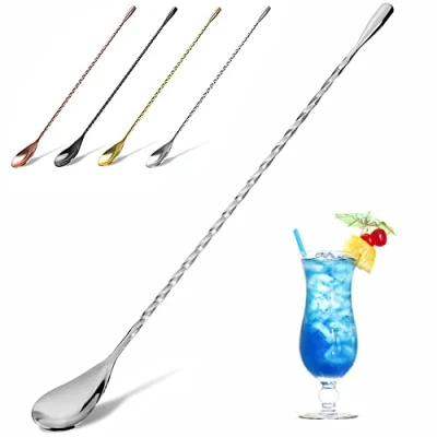 Obrázek YFWOOD Cocktail Mischlöffel aus Edelstahl, Barlöffel, langer Griff, Rührer für Barkeeper, attraktives Spiral Design, perfekt zum Mixen und Lagern von Getränken