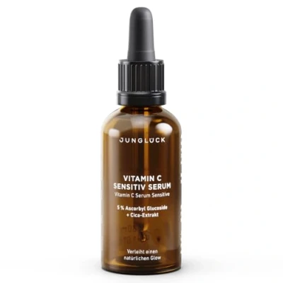 Obrázek JUNGLÜCK sérum s vitaminem C pro citlivou pleť proti stárnutí pigmentovým skvrnám, zarudnutí a kruhům pod očima obličejové zmírňuje jemné vrásky chrání před stárnutím pokožky