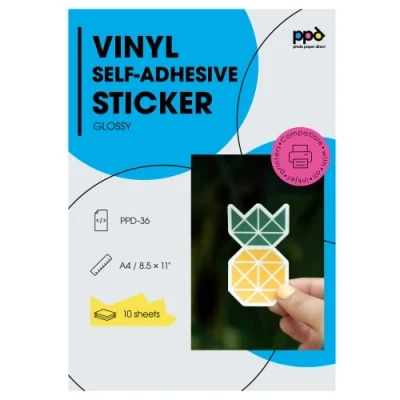 Obrázek PPD 10 x A4 Inkjet PREMIUM Vinylová lepicí fólie potištěná, bílá, lesklá, samolepicí 36
