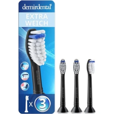 Obrázek 3 ks nástavců demirdental extra Soft vhodné pro náhradní kartáčky Philips Sonicare, měkké štětiny velmi citlivé zuby, černé, odpovídá HX6053eb HX6054eb