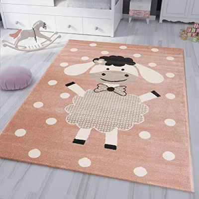Obrázek dětský koberec do dětského pokoje Vimoda, flaušový koberec, Happy Schaefchen, pokoj pro mládež, růžový, rozměry: Ø 120 cm, kulatý