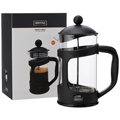 Obrázek NERTHUS French Press Französische Kaffeepresse 800 ml, Pp, Borosilikatglas und SS, Schwarz