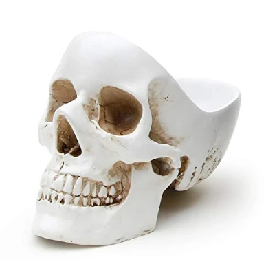 Obrázek Suck UK Skull Tidy Miska ve tvaru lebky Držák na tužky Skladovací nádoba doplňky Kostra Stojánek šperky dekorace drobné mince nebo kosmetiku bílý