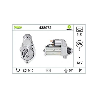 Obrázek VALEO 438072 Startér Jmenovitý výkon: 2 kW Stop &amp; start: NO počet zubů: 10 zubů napětí: 12 V Směr otáčení: CLOCKWISE