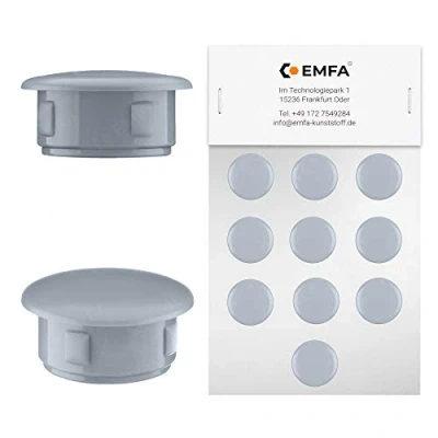 Obrázek EMFA Krycí zátky pro otvor průměr 11 mm šedá RAL 7040 záslepka krytky koncové uzávěry 50 kusů hlavy 14 mm, na hrdlo 1,1 cm