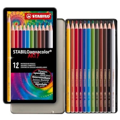 Obrázek Akvarelové pastelky STABILO aquacolor ARTY 12dílné kovové pouzdro s 12 různými barvami