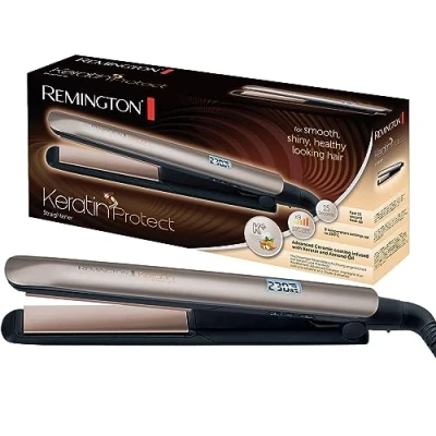Obrázek Keramická vyrovnávací žehlička Remington (vysoce kvalitní keratinový keramický povrch obohacený mandlovým olejem) LCD displej, 9 nastavení teploty 150 230 C, na vlasy S8540