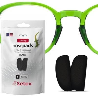 Obrázek Setex Gecko Grip Anti Rutsch Nasenpads für Brillen (5 schwarze Paare), mikrotexturierte Fasern, ultrastarker Halt, selbstklebende Pads