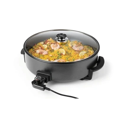 Obrázek GOURMETmaxx Elektrická pánev na pizzu s termostatem, skleněnou poklicí a nepřilnavým povrchem Multifunkční průměrem 42 cm 1500 W Pizza Pan ideální pro večírky