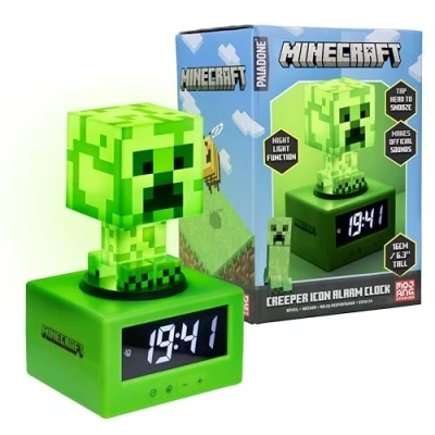 Obrázek Paladone Budík Minecraft Creeper oficiálně licencovaná ikona s hudbou a nočním světlem pro děti mládež, příslušenství herních pokojů, hráči nadšenci dárek novinky