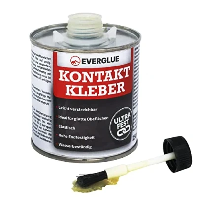 Obrázek Everglue Kontaktní lepidlo v dóze s integrovaným štětcem je voděodolné, extra silné a elastické lepí podrážky bot, kůže, kov, vhodné také pro nafukovací čluny plachty nákladních vozidel (250 g)
