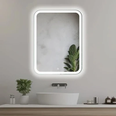 Obrázek Venti 50 x 70 cm vertikální koupelnové zrcadlo s LED osvětlením, osvětlené dotykovým spínačem, zaoblené rohy, obdélníkové přírodním bílým předním