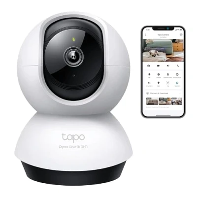 Obrázek Tapo Bezpečnostní kamera TP Link C220 360 WLAN pro vnitřní použití, 2K 4MP, infračervené noční vidění, detekce pohybu, dvoucestné audio, kompatibilní s Alexa a Google Assistant, miminka/domácí