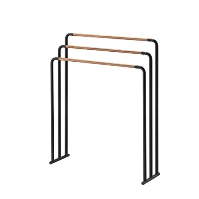 Obrázek Yamazaki 7468 PLAIN držák na ručníky minimalistický design, ocel/dřevo, černý, 70 x 19 83 cm (D Š V)