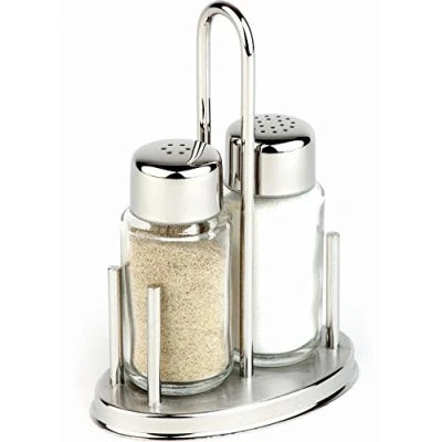 Obrázek APS mlýnek na/slánka menáž Classic pro cca 10,5 x 6,5 cm, výška 16 cm 18/10 ušlechtilá ocel, oválná, 2dílný, skleněná nádoba s víko z ušlechtilé oceli