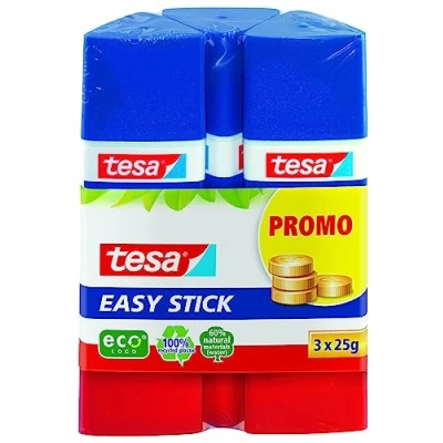 Obrázek tesa Easy Stick ecoLogo trojúhelníkové lepidlo, 3x 25 g, modré