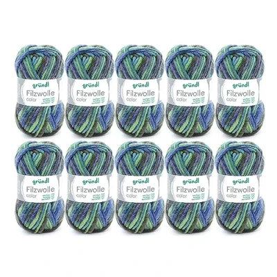 Obrázek Gründl Plstěná vlna color, (certifikováno Öko Tex, 100% střižní k plstění, 50 g/50 m, tloušťka jehlic: 8 9, 10 klubka á g), zeleno námořnická modrá vícebarevná, 31 x 32 6 cm