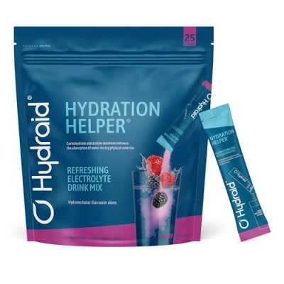 Obrázek Hydraid Hydration Helper® BERRY elektrolyt prášek s elektrolyty 1118 mg pro lepší absorpci vody sport a rychlé zotavení 25 tyčinek chutí lesního ovoce