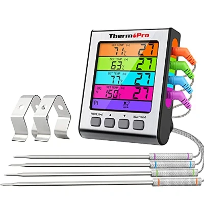 Obrázek ThermoPro TP17H Digitální grilovací teploměr na pečení maso, do trouby se 4 sondami z ušlechtilé oceli, modré podsvícení, teplotní rozsah až 300 C