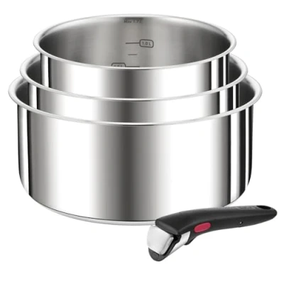 Obrázek Tefal 4dílná sada hrnců L898S4 Ingenio Preference stohovatelná šetří místo vysoce kvalitní ušlechtilá ocel vhodné pro indukci ocel, velká