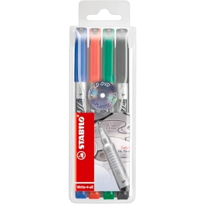 Obrázek Permanentní popisovač STABILO Write 4 all super jemný balení ks modrá, červená, zelená, černá