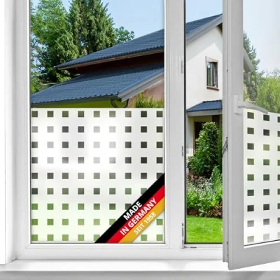Obrázek d c fix Okenní fólie Caree károvaný vzor staticky samolepicí Premium 90 cm x 1,5 m neprůhledná pro vizuální ochranu s UV ochranou ochrana před nežádoucími pohledy na okno mléčné sklo