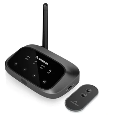Obrázek Avantree Oasis Plus 2 [2025] Bluetooth 5.3 vysílač pro TV s regulací dálkové hlasitosti, aptX adaptivní a Low Latency, Soundbar Pasthrough, kompatibilní optickými nebo AUX přípojkami
