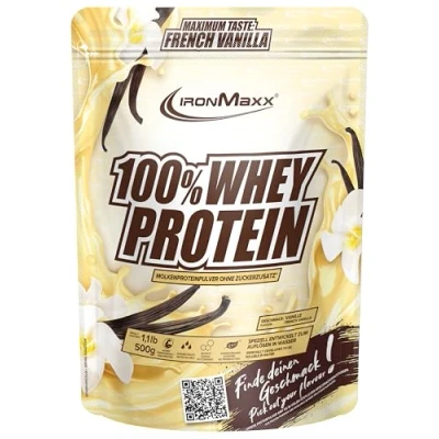 Obrázek IronMaxx 100% syrovátkový proteinový prášek syrovátka rozpustná ve vodě, příchuť francouzské vanilky, 500 g sáček (1 balení)