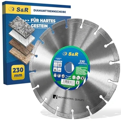 Obrázek S&amp;R Diamantový řezný kotouč průmyslová kvalita, 230 mm, svařovaný laserem pro řezání tvrdé žuly, kamene, přírodního mramoru, zdiva, řezného kotouče úhlovou brusku