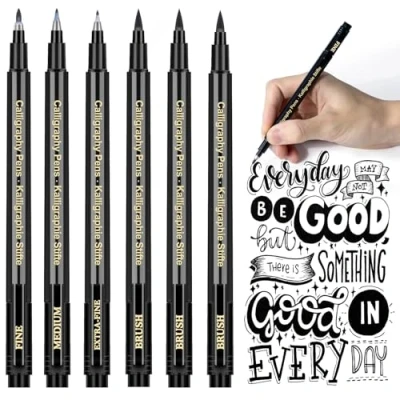 Obrázek APOGO Kalligraphie Stift Handlettering Stifte Kaligraphiestifte set 6 Calligraphie Lettering für Übungsheft Anfänger Tagebuch Bullet Journal Zubehör,Brush Pen Schwarz