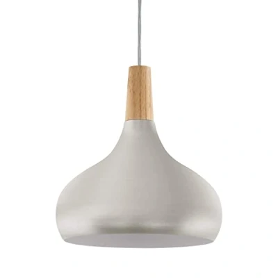 Obrázek EGLO Kyvadlová lampa Sabinar, 1 plamenné závěsné svítidlo, závěsná z oceli a dřeva, barva: stříbro kartáčovaná, hnědá, objímka: E27, Ø: 28 cm