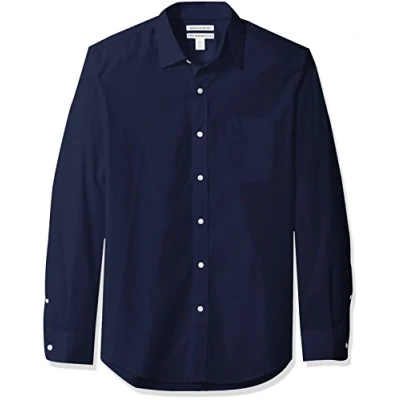 Obrázek Amazon Essentials Herren Langärmeliges Hemd aus Popeline, Schmale Passform, Marineblau, L
